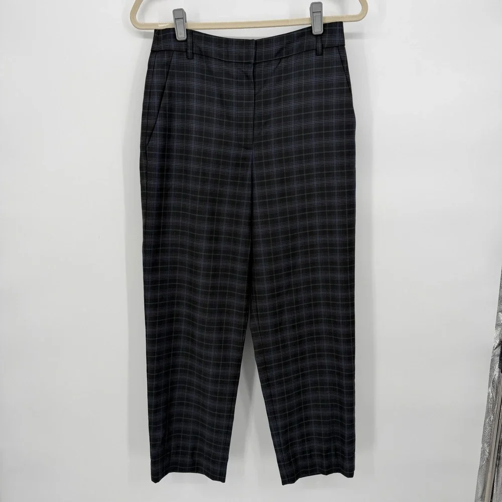 Tibi Sz 4 Plaid Taylor Pants Straight Leg Ankle Trouser Office Career Wool Blend